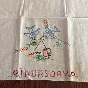 Vintage embroidered tea towel